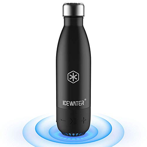 ICEWATER 3-in-1 Smart Stainless Steel Water Bottle(Glows to Remind You to Stay Hydrated)+Bluetooth Speaker,17 OZ,Stay Hydrated ,Enjoy Music(Deep Black)