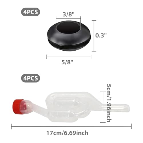 4 Stück Gärröhrchen Gärset, Gärspund Gärröhrchen Gäraufsatz Set, Gärspund mit stopfen, Airlock Gärröhrchen Bubbler, 4 Schwarze Luftschleusentülle, für Weinballon，Reine Saftgärung, Bierbrauen, Wein