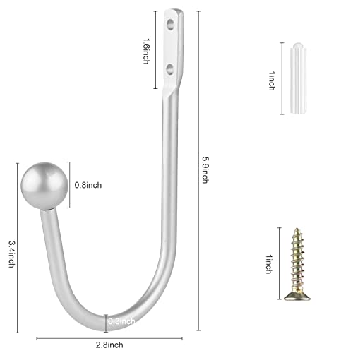 Curtain Holdbacks, 4 pcs Curtains Holder Wall Mounted Drapery Tiebacks Retro Window Hook for Home Decor, Silver (HM-01)