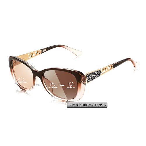 Feisedy Polarized Women Sunglasses Retro Shades Photochromic Lens Sparkling Crystal Sunglasses Uv400 Protection B0144 cover