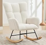 Sudwesto Nursery Rocking Chair, Teddy Upholstered Rocking Chair with Footrest, Soft Rocker Chair with Side Pocket, Glider Chair with Padded Seat, Armchair, Accent Rocking Chair for Living Room (White)