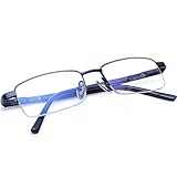 Madison Avenue Halber Rahmen Lesebrille Herren, Metall Blaulichtfilter Brille Herren, Rechteck Leser mit Federscharniere,blau +1.50 dioptrien