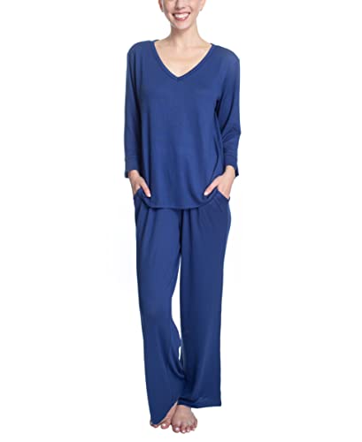 Hanes Women's Butter Knit 3/4 V-Neck Sleep Top And Pajama Pant Lounge & Sleep Set #TOP3