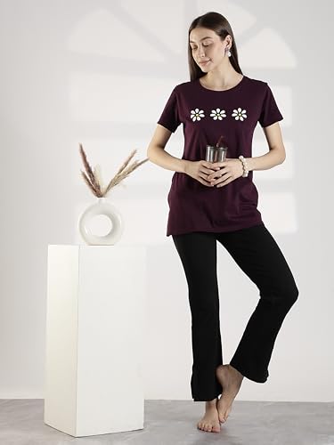 Image of 9shines Label Cotton Plus Size Long T-Shirt Tunic | Hip Covering Regular Top Nightwear| Sleepshirt Lounge wear for Women with Pocket (M-7XL)