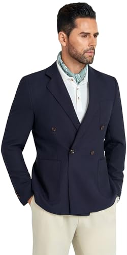 Mens Blazer Jacket Slim Fit Knit Double Breasted Casual Blazer Men 1 Button Notched Business Mens Sport Coat