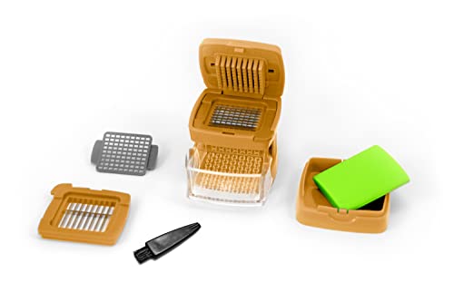 Kitchen Innovations Garlic-A-Peel Garlic Press, Crusher, Cutter, Mincer, and Storage Container - Includes Silicone Garlic Peeler - Easy to Clean - Stainless Steel Blades – (Honey), standard