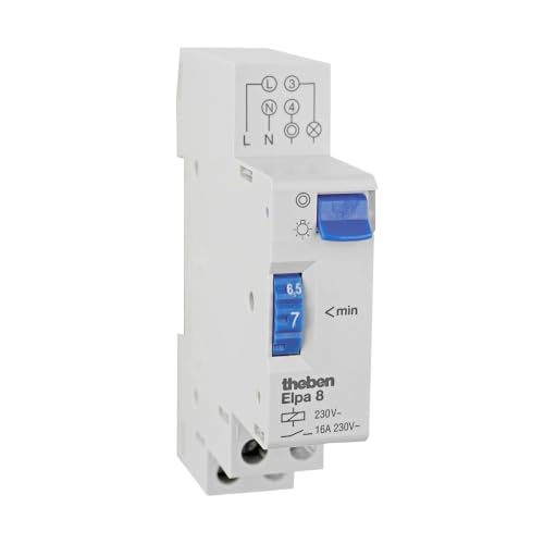 Theben 0080002 ELPA 8 - Treppenlicht-Zeitschalter elektromechanisch TLZ ohne Stand-By-Verbrauch 3-Leiter 4-Leiter nachschaltbar 300 W LED