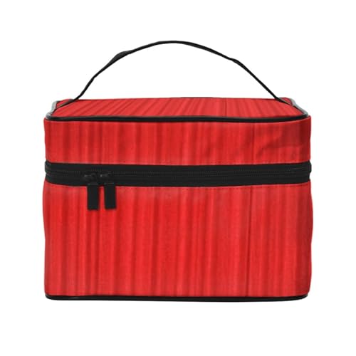 Beauty case organizer grande borsa da viaggio stampata con cerniera per donne e truccatori quadrata portatile Strisce verticali rosse Taglia unica