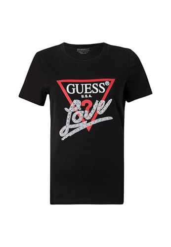 Guess Para Mujer. W5YI40I3Z14 Camiseta Triangulo Con Perlas Negro (M), Casual, PoliéSter, Manga Corta