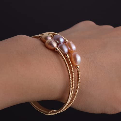 Sonateomber Dainty Gold Freshwater Pearls Chain Bracelet for Women, Statement Paperclip Rosary Purple Pearl Beaded Bangle Cuff Jewelry Gifts3