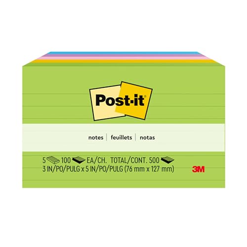 Post-It Notes - 3 inch x 5 inch, Pack of 5 Pads, Lined, Ultra Collection