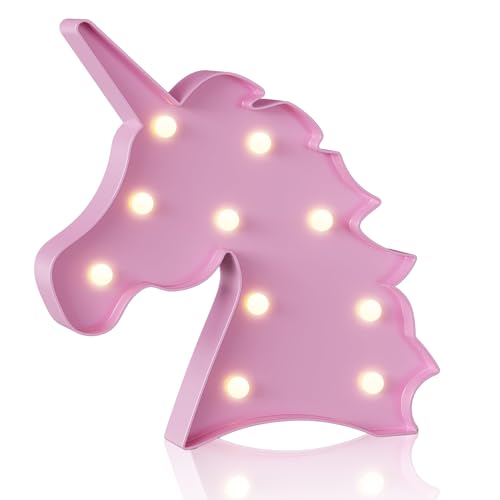 YiaMia Pink Unicorn Room Decor Princess Party Decorations Battery Powered Night Light for Girls