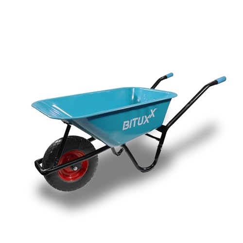BITUXX Schubkarre 100L Schubkarren Schiebkarre Groß Scheibtruhe Bauschubkarre Blau mit PU Vollgumi Rad Schwarz bis 250kg
