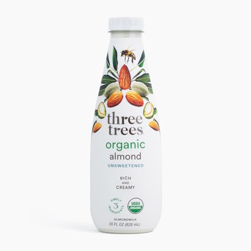 Almond Milk | Organic | Unsweetened | 10.5g Protein per bottle | 4x More Almonds than a leading brand | Dairy Free | No Oils or Gums | Only 3 Clean Ingredients | By Three Trees