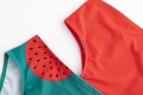 Image of LIZENS Girls One Piece Swimwear One Shoulder Watermelon Print Swimsuit for Kids Girls Bathing Suit