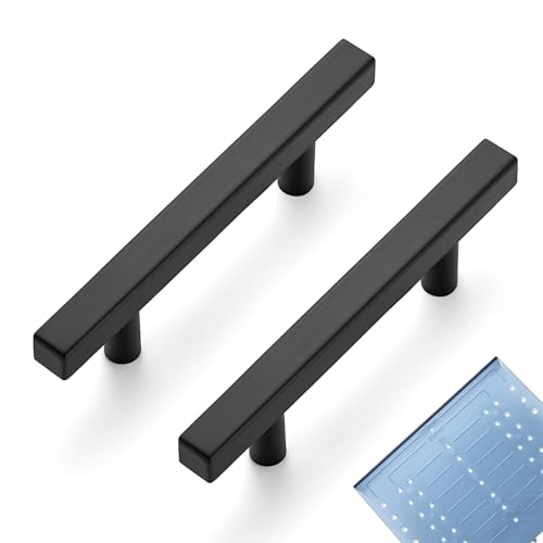 Image of Ravinte 20 Pack 3 Inch Cabinet Pulls Black Sqaure Kitchen Cabinet Handles Black Cabinet Hardware Stainless Steel Drawer Pulls 4 Inch Overall Length with Mounting Template