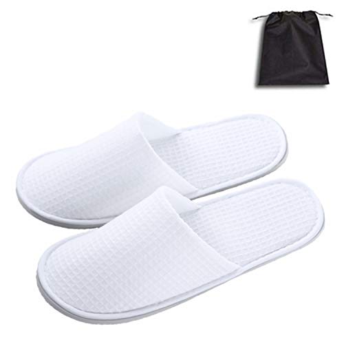 5 Pair of Open Toe Breathable Slippers, Spa Slippers for Guests, Hotel, Travel, Unisex Universal Size Washable and Non-Disposable (12 Pair Close Toe Waffle)