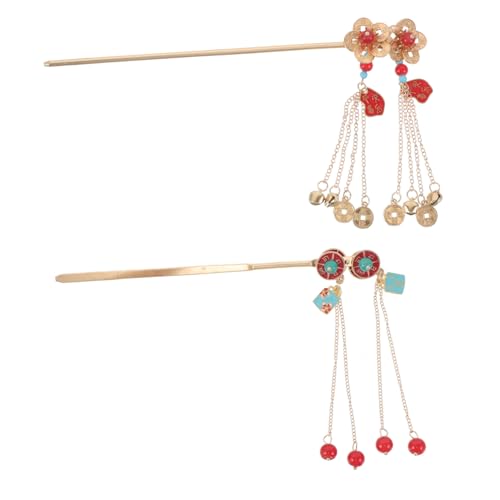 WOFASHPURET 2個古風小?神銅銭 髪簪本 手作り伝統髪留め 和風ヘア 女性用 漢服