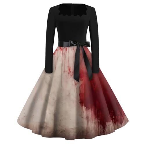 uxxnjfg Halloween Kostüm Damen Elegante Zombie Gothic Kleid Damen Gruselig Sexy V-Ausschnitt Vampir Kostüm Korsett Vampirkleider Feenkleid Horror...