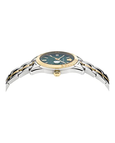 Versace Greca Time Collection Luxury Mens Watch Timepieces with a Two Tone Bracelet and Case Featuring a Green Dial2