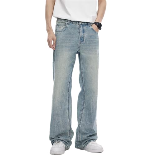 Men Spring Flared Pants Bootcut Jeans Loose Fit Light Blue Denim Trousers