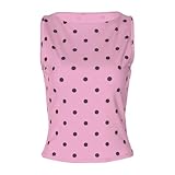 ZTFYKLIN Camisetas Mujer Verano Camiseta Sin Mangas para Mujer, Estilo Retro De Los Años 00, Crop Top Ajustado Adolescentes (Pink, L) Tirantes Blanca Blusa Vestidos Elegantes Fiesta Blusones