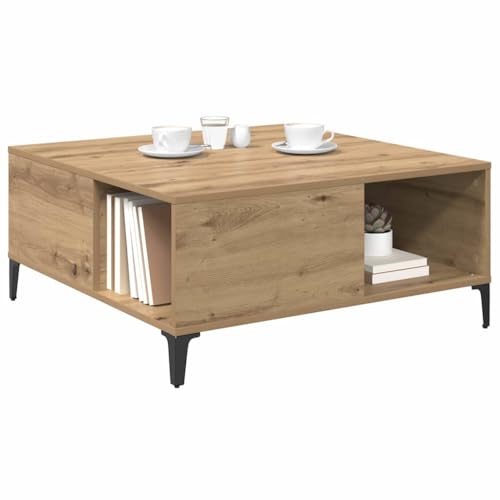 vidaXL Table Basse Chêne Artisanal 80 x 80 x 36,5 cm Bois d'ingénierie, Table Basse carrée Industrielle, Grand Rangement, Design Moderne, Parfait pour Votre Salon Chic