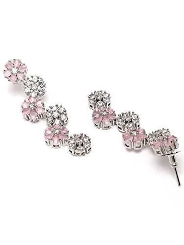 Karatcart Silver Tone Pink Floral AD Necklace Set for Women - Image 7