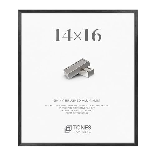 TONES FRAME DESIGN 14x16 Frames Shiny Brushed Aluminum 14 x 16 Picture Frame Black Metal Photo Frame Without Mat to 14x16 Poster Frames for Art Gallery Wall Decor