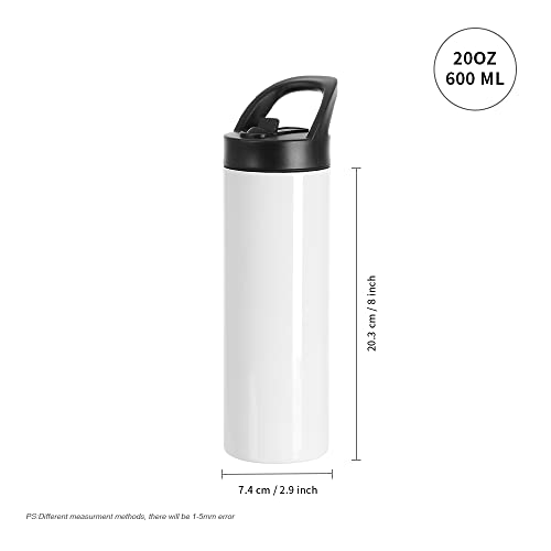 PYD Life 4 Pack Sublimation Tumblers Blanks Cups White 20 OZ Skinny Straight Sports Water Bottles Mugs with Portable Sippy Up Lid with Straw,for Tumbler Heat Press by PYD Life - Image 2