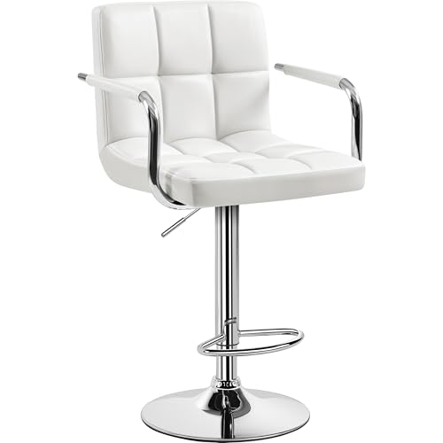 Image of Yaheetech Bar Stool, Swivel with Backs, Adjustable Height, White