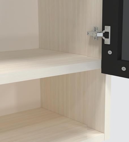 Image of Wall Mounted Kitchen Cabinet with Glass Door | Black and Beige | 57x55 cm | 2 Door Storage Cabinet | DIY Assembly