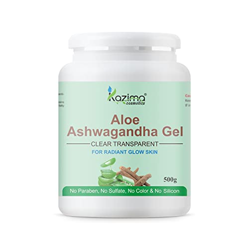 Image of KAZIMA Aloe Ashwagandha Gel for Skin and Hair, 500gm | with Ashwagandha and Pure Aloe Vera for Soothing, Hydrating, and Moisturizing | Rejuvenating Gel for Irritated Skin