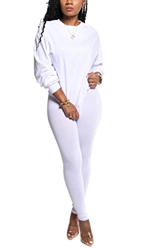 Aro Lora Womens Casual Long Sleeve Crewneck 2 Piece Outfit Tracksuit Set Jogging Suit XX-Large White