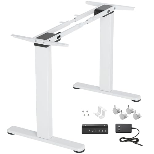 Image of Claiks Dual Motor Standing Desk Frame, Electric Stand Up Desk Legs Frame Workstation Up to 63 inch,T-Shaped Adjustable Standing Computer Desk for Home and Office, (White Frame only)