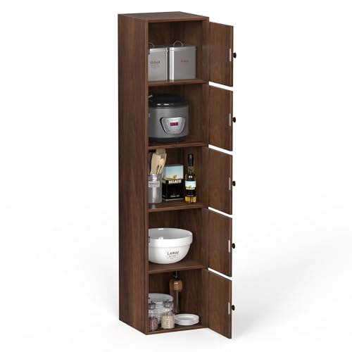 Image of BLUEWUD Calcio 5-Tier Storage Unit Filing Cabinet Rack Organizer Wardrobe Almirah Cupboard for Clothes with Closed Shelves for Bedroom Kitchen Living Room Home, DIY(Brown Maple) (37 x 36 x 169)