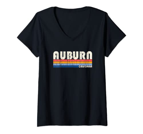 Mujer Ciudad natal de Auburn, California, estilo retro vintage de los 70 y 80 Camiseta Cuello V