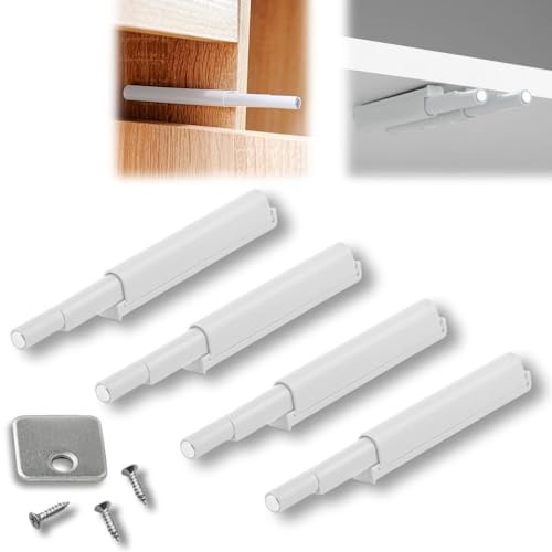 Kit 4 Fecho Pulsador Magnético Branco Toque Sobrepor Tip-on Push Open Porta Armário Gaveta Feicho to