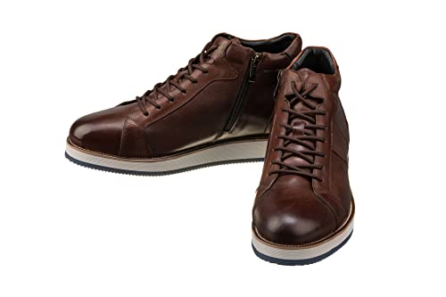 Image of CALTO Men's Invisible Height Increasing Elevator Shoes - Dark Brown Leather Combat Zipper Boots - 3 Inches Taller - Y6021 - Size 7.5 D(M) US