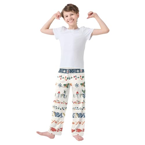 Boys' Pants Christmas Flower Leaves Stripe Long Bottoms Jogger Pants Elastic Waist Trousers with Pockets S-XL2
