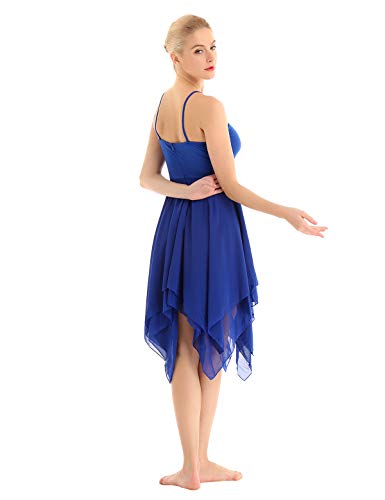 Inhzoy Women's Elegant Modern Lyrical Dance Costume Dresses Asymmetric High-Low Contemporary Dancing Dress Blue Small #TOP3