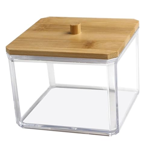 BESTonZON 防塵 竹蓋付き クリアアクリル 綿棒収納ケース 小型 ポータブル 綿棒ボックス モダン収納ボックス 化粧小物整理に