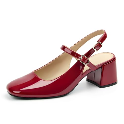 Image of AprCoco Womens Mary Jane Chunky Low Block Heels Pumps Square Toe Buckle Strap Wedding Party Dress Shoes