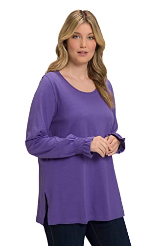Ulla Popken Femme Grandes Tailles T-Shirt, Classic, col Rond, Manches Longues smockées à Volants Myrtille 42+ 810019838-42+