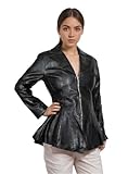 Women's Fashion Perfectly Shaping Zip Up Long Sleeves Faux Leather Biker Jacket Black LXL/L 885