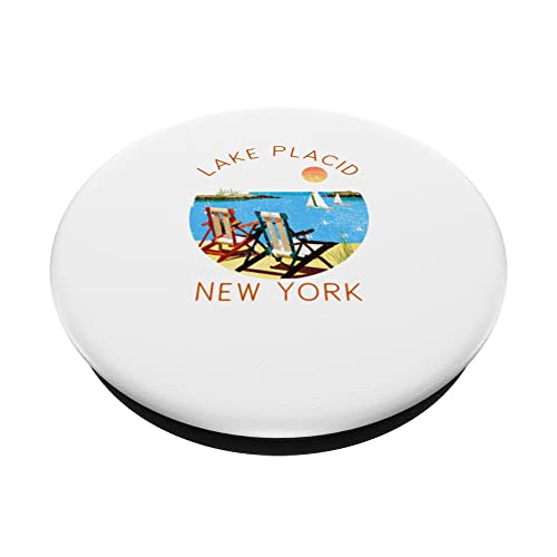 Retro Lake Placid Souvenir - Vintage lake Vacation PopSockets Swappable PopGrip, Black - Image 2