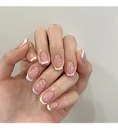 ORZOLATENT Pastel French Tip Press-On Nails – 24 Short Square Nails, 12 Sizes, Glossy Gel, Multic...