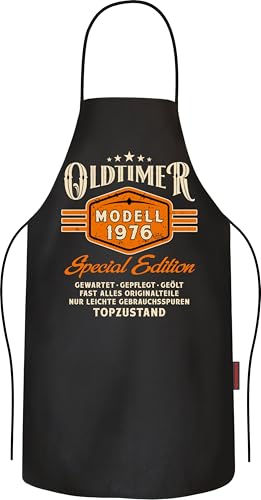 LOBO NEGRO Delantal para barbacoa para hombre para 50 cumpleaños: Oldtimer Vintage 1976 en perfecto estado - Delantal de cocina de algodón puro negro
