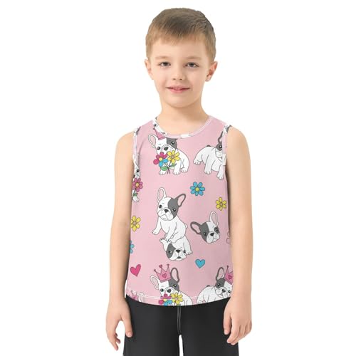 J JOYSAY Bulldog Flower Heart Boys Tank Top Sleeveless Muscle Shirts Quick Dry Active Sport Workout Kids T-Shirts 3-15T2