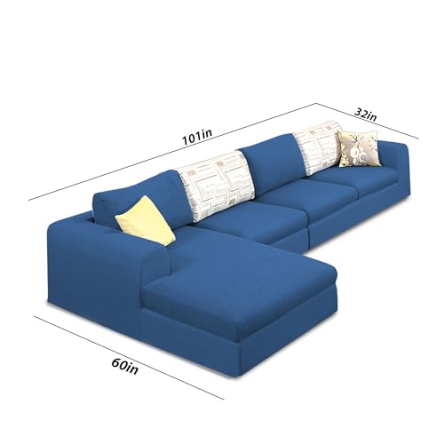 Image of Koza LHS 6 Seater L Shape Sofa Set for Living Room (Blue Fabric) Premium Fabric Sofa